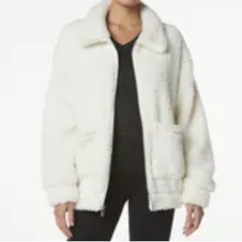 Rebecca Minkoff Faux Fur Teddy Coat Relax Fit Patch Pockets Snap Closure Size S